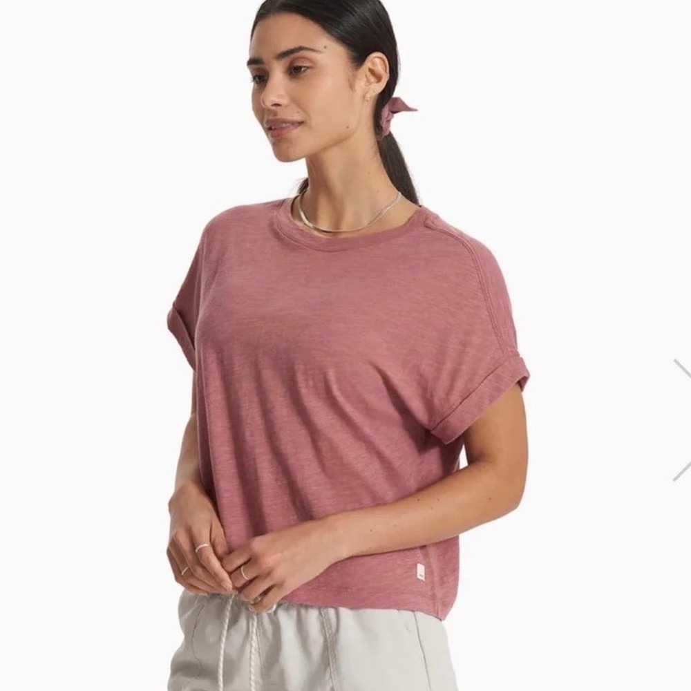 Vuori Sunset Easy Tee in Mar Pima Cotton Slub Cuffed Cap Sleeve Women's Size M